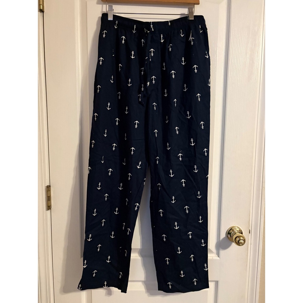 Nautica Pajama Pants Womens M Navy Blue Excellent Anchor Print Cotton Lounge